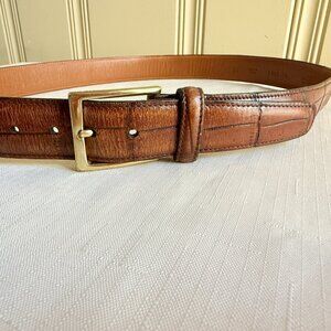 Brooks Brothers Brown Croc Embossed Leather Belt Sz 34 Made in USA Brass